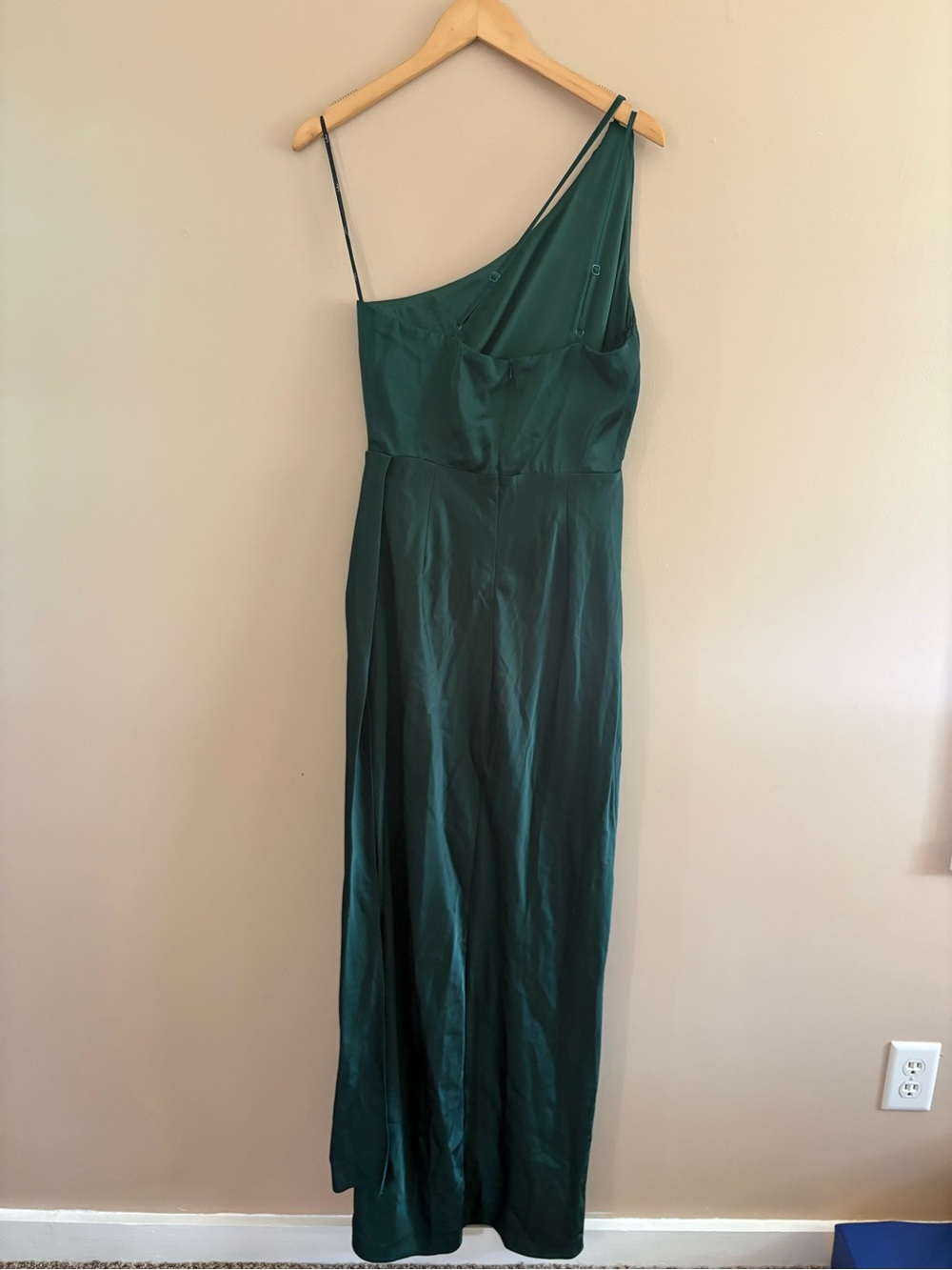Lulus Signature Elegance Emerald Satin One-Shoulder Maxi Dress Size Large Formal - Picture 5 of 12